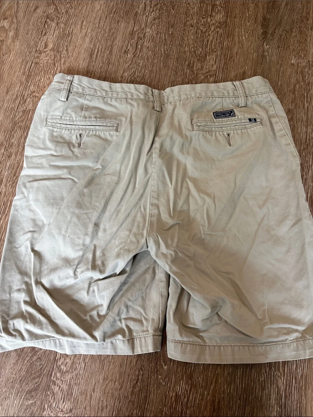 Nautica Beige and Navy Flat-Front Cotton Shorts